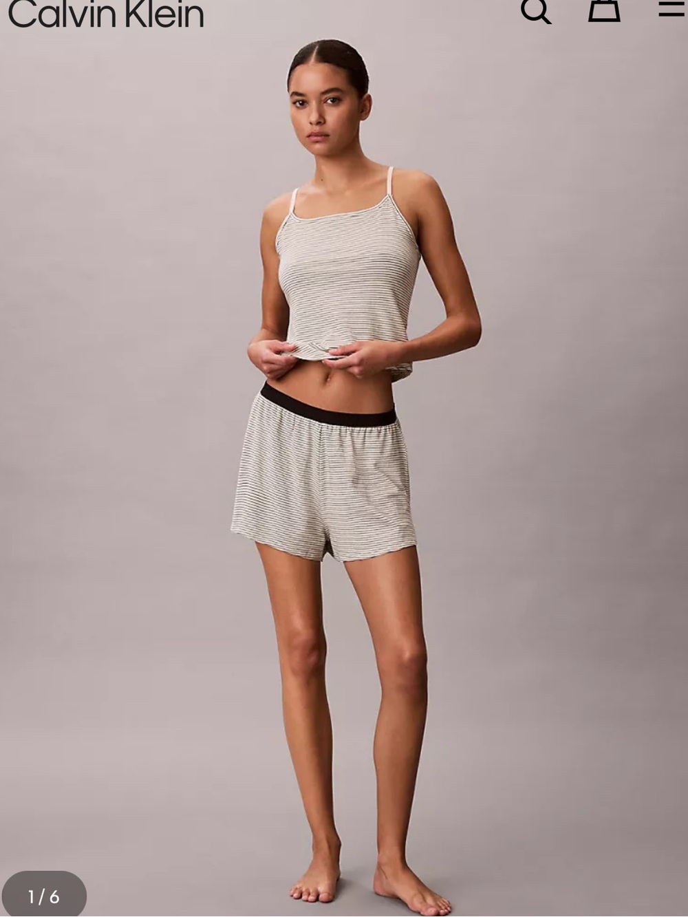 Calvin Klein Cream Stripe Cami & Shorts with Black Waistband
